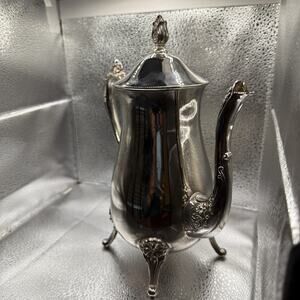 Vintage Silverplated Coffee Tea Pot 9.7” Tall. Ornate Floral Feet And Handles